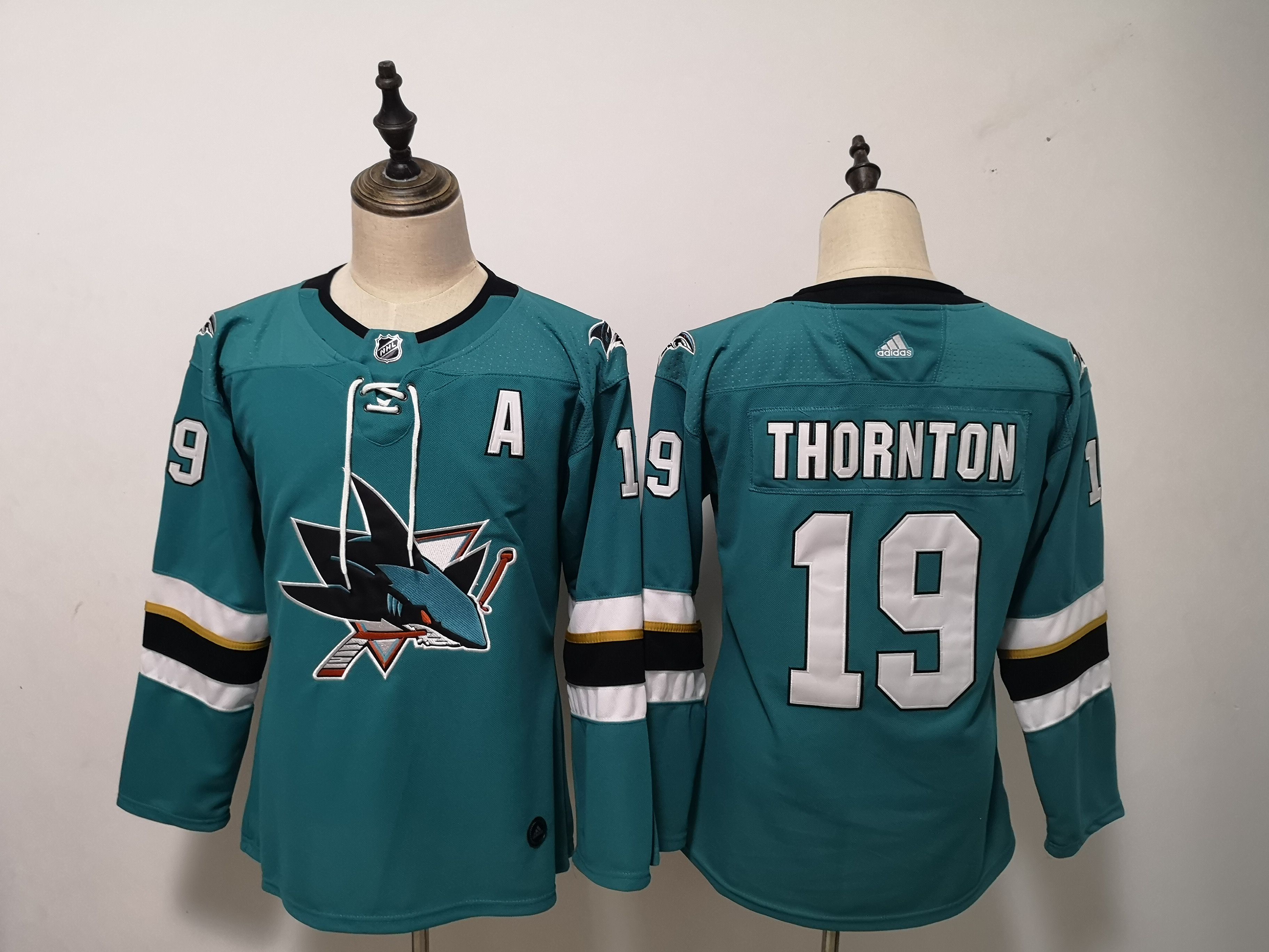 Women San Jose Sharks #19 Thornton Green Adidas Stitched NHL Jersey->women nhl jersey->Women Jersey